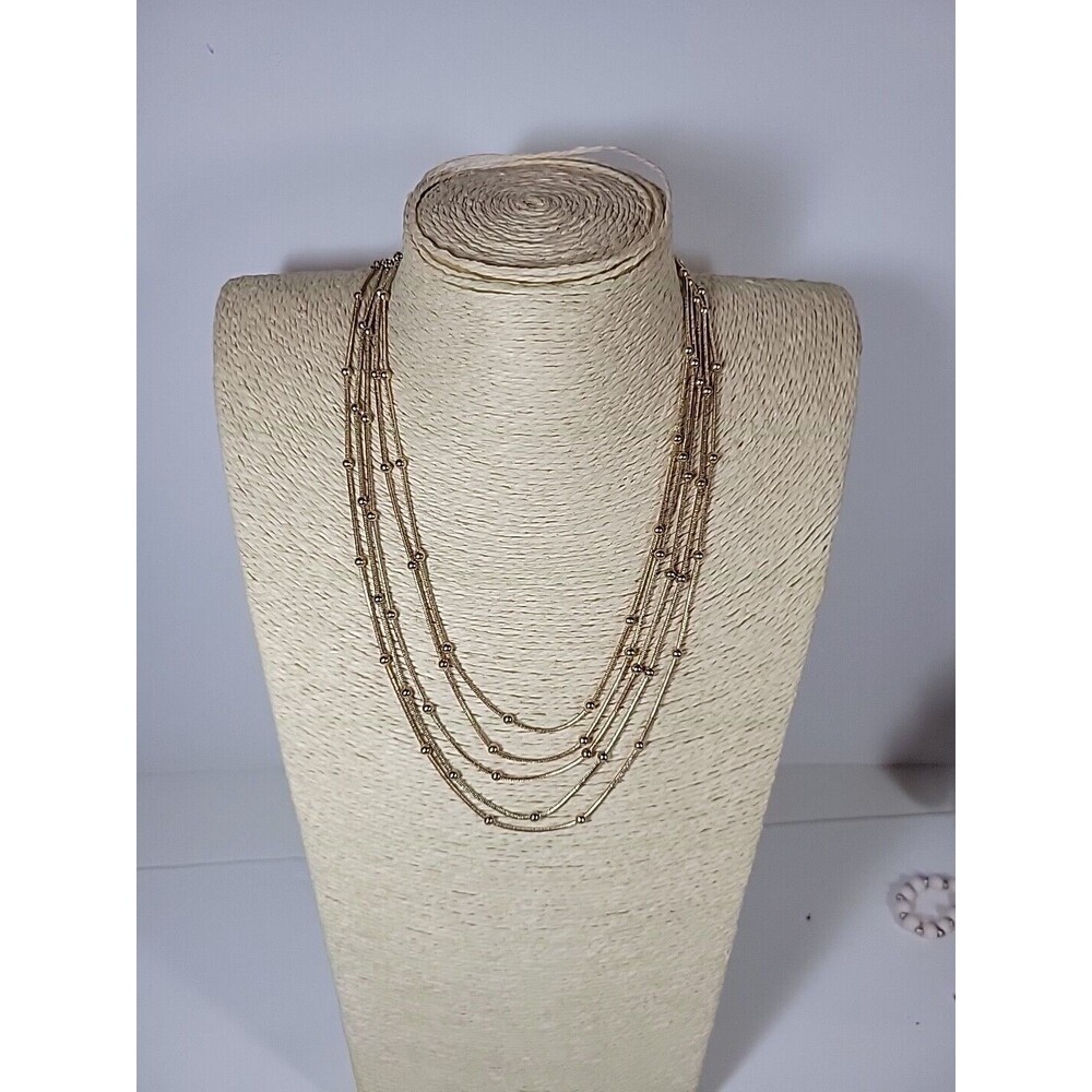 Vintage Multi Strand Gold Tone Necklace Satellite Ball Accents Lobster Clasp